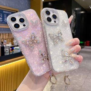 [Mới] Khung & bezel dòng kim cương vỏ điện thoại 3D nhiều kim cương họa tiết hình bướm IMD có vòng đeo tay cho iPhone 11 12 13 14 15 16 17 Series