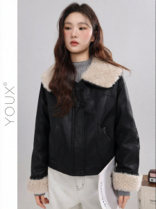 YOUXIANG | Áo Khoác Lông và Da Quilted Phong Cách Retro