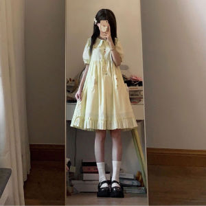 CHANGTONG | Miu Miu Style College Girl Doll Collar Dress Women Summer Loose Slimming Doll Skirt Bubble Sleeve Pure Color A-Line Midi Dress