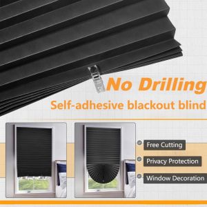 Self Adhesive Window Shades Cordless Window Blinds Pleated Fabric Shades for Privacy Light Filtering