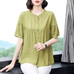 QIAOXIZI | Elegant Loose-Fit Womens Cotton Linen Short Sleeve Shirt 2025 New Arrival