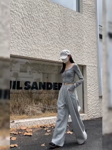 New mens wide-leg pants with a sense of drape straight-leg pants loose floor-length casual pants