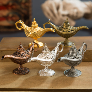 12cm(4.7")Classic Rare Hollow Legend Aladdin Magic Genie Lamps Incense Burners Retro Wishing Oil Lamp Home Decor Gift