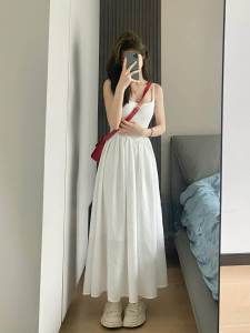 French Initial White Strapless Dress Womens Summer 2024 New High-End Waist-Cinching Fairy Long Dress Korean Style A-Line Skirt