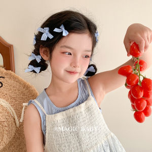 Sweet Cute Blue Plaid Butterfly Knot Hair Clips Childrens Hair Accessories Baby Girl Hairpins Set of 5 Baby Headwear