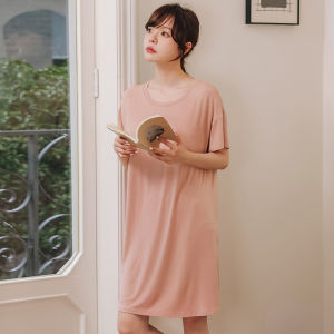 Summer Thin Dress Maternity Sleepwear Home Clothes Short Sleeve round Neck Overhead Pregnancy Gown Comfortable Breathable