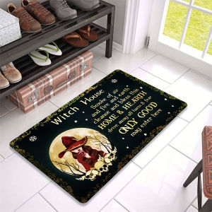 VIKAMA “Mysterious Witch” Letter Doormat Gothic-Style Non-Slip Entryway Mat Spooky Indoor/Outdoor Rug Halloween Home Decor