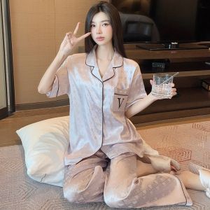 Korean Style Embroidery Letter 2PCS/Set Womens Pajamas Sweet Cute Star Print Sleepwear Summer New Soft Pajamas Loungewear