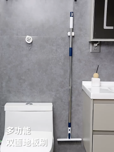 Telescopic V-Shape Floor Brush with Water Scraper | 180° Rotating Grout Scrubber Long Handle for Bathroom & Tiles