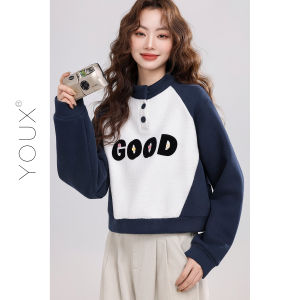 YOUXIANG | Áo Hoodie Ngắn Dày Bông