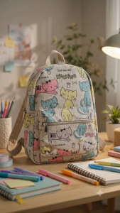 Cute Canvas Backpack for Women | Cat Print Mini School Bag | Casual Travel Backpack