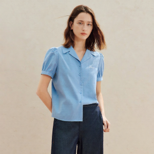 INMAN | Áo Sơ Mi Cổ V Tay Ngắn 100% Cotton Phong Cách Pháp Hoài Cổ