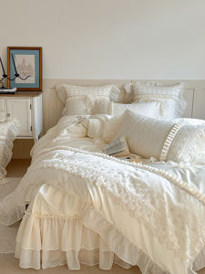 French Style Pure Cotton Lace Trim Bedding Set Cotton Quilt Cover Three-Piece Set Warmth Storage Drawer Organizer