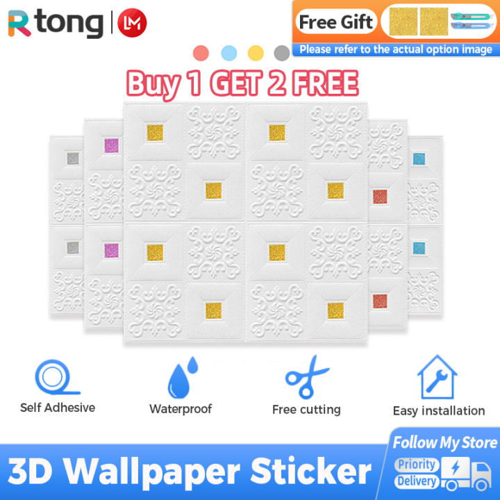 Rtong 3D Wallpaper Sticker Waterproof Antifouling Self Adhesive Brick