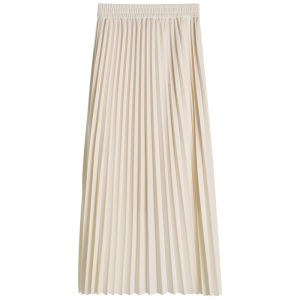 High Waist Knitted Midi Skirt Womens A-Line Pleated Soft Personality Knee-Length Midi Skirt in Beige Color for Spring Season