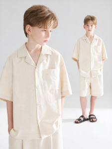 MUCMUKN | Linen Retro Cuban Collar Short Sleeve Shirt Set