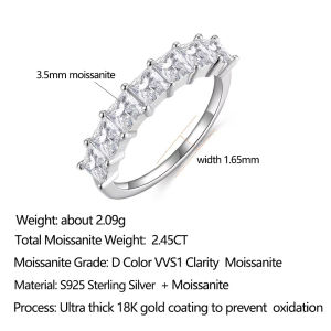 Pretty Beauty Moissanite Wedding Band for Women 925 Silver Half Eternity 7Pcs Princess Cut Diamond Ring Anniversary Jewelry Gift