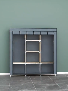 2 Drawers Zipper Wardrobe Dustproof Foldable Metal Frame Non Woven Clothes Storage Cabinet COD