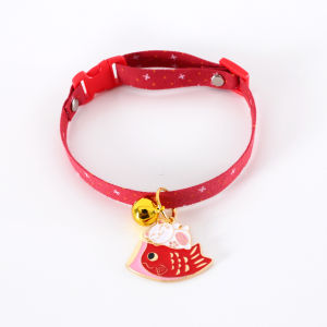 Cat Bell Collar with Cute Cartoon Pendant Colorful Polka Dot Printed Single Layer Fabric Collar Adjustable Cat Puppy Necklace