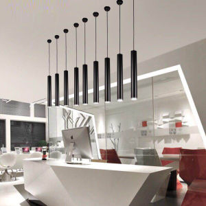 Modern Minimalist LED Pendant Lamp Black Long Cylinder Single Head Bar Restaurant Creative Customizable Column Shape Light Fixture