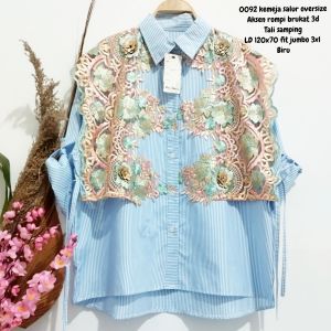 0092 gstyle kemeja salur rompi aksen renda bunga 3d JUMBO 3-4XLkemeja wayfanaix lubana