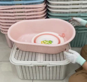 Combo Chậu/Thau tắm nhỏ+Chậu gấp gọn+Làn/Giỏ đi sanh cho Mẹ và Bé tiện lợi