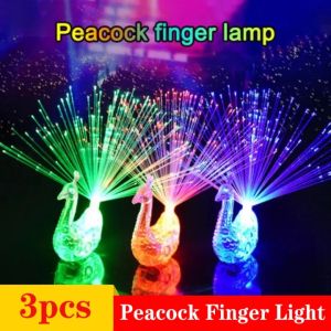 3pcs Peacock Finger Light Glow In The Dark Colorful LED Light Rings Novelty & Gag Toys For Children Kids Gift Dropshipping
