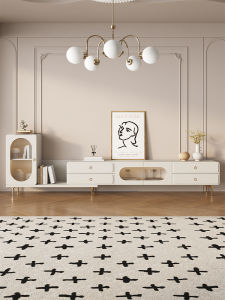 French Style Extendable TV Cabinet Coffee Table Set Creamy Tone Solid Wood Luxury Long Living Room Storage Cabinet