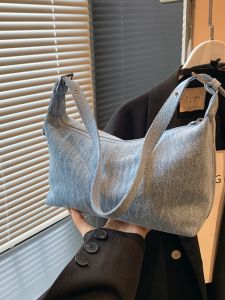 กระเป๋าสะพายไหล่ผ้าเดนิมสไตล์ฝรั่งเศสสำหรับผู้หญิง กระเป๋าแฟชั่นสไตล์วินเทจ กระเป๋าถือแบบลำลองขนาดเล็ก กระเป๋าสะพายไหล่แบบลำลอง