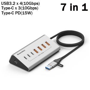 KEBIDUMEI 10Gbps 7 In 1 Docking Station USB 3.2 GEN 2 HUB Data Transfer Adapter USB Splitter Computer Accessories For PC Laptop