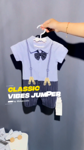 Jumper Tuxedo BIRU Usia 0-2 tahun lucu baju bayi lengan pendek ala korea JMP-5729