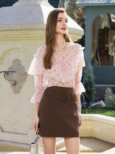 BADINA | Áo Chiffon In Đốm Viền Nơ Phong Cách Pháp
