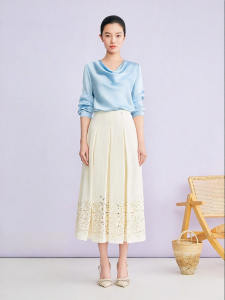 Graceful Office Wear Loomed Silk Blend Regular Shoulder Shirt