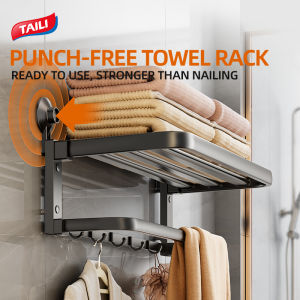 TAILI Bathroom Towel Rack No Punch Bathroom Towel Rack Bathroom Toilet Towel Shelf One Piece Bathroom Toilet Space Aluminum Suction Cup Bathroom Towel Rack Toilet Wall Hanging Shelf Gunmetal Gray