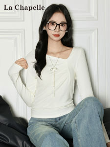 La Chapelle | Soft杏色 Long Sleeve T-shirt with Asymmetrical Design Slim Fit Undergarment