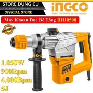 Máy khoan đục 1050W INGCO RH10508 kèm 3 mũi khoan gài 2 mũi đục tốc độ không tải 900 vòng/phút