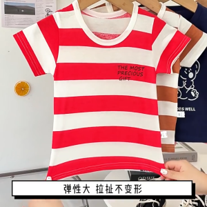 🐇 เสื้อเด็กแขนสั้น ผ้าฝ้าย ลายการ์ตูนกระต่ายน่ารัก ลายทาง ซัมเมอร์ 2025 นุ่มสบาย ใส่สบายทั้งวัน 🌞