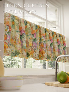 Oil Painting Style Door Curtain Semi Curtain Partition Curtain Small Kitchen Window Shade Curtain Bedroom Window Blocking Short Curtain