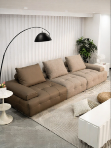 PURPLE LEAF | Leather and Fabric Combination Sofa Three-person