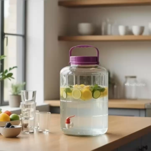 Bình Thủy Tinh Có Vòi 16 Lít Ngâm Rượu - Hũ Thủy Tinh Đựng Nước Detox QX16LV Nắp Tím Có Quai Xách