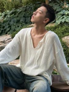 Áo Thun Nam Dài Tay Dệt Kim Phong Cách Lười Biếng Cổ Điển Mỹ Mùa Hè Thoải Mái Rộng Rãi Chống Nắng Cổ Chữ V Tie Dye Đồ Len