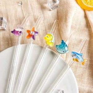 Bộ Ống Hút Thủy Tinh Marine Life 1/5 Chiếc Với Họa Tiết Cá Sao Biển Cá Ngựa Dùng Cho Trà Cà Phê Cocktail Lý Tưởng Cho Quán Cà Phê Tiệc Bãi Biển