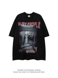 เสื้อยืดแขนสั้นทรงหลวมสไตล์ฮิปฮอปย้อนยุค MOISHE TIDE สำหรับผู้ชาย ฤดูร้อน 2025 ผ้าฝ้าย ปกติ คอกลม แฟชั่น