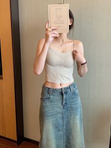 Elegant Pure Color Button-Up Camisole Vest Womens Summer Fashion Trend Backless Seamless Strapless Bralette Tank Top