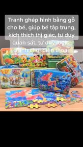 Hộp thiếc- Tranh ghép hình gỗ 60-100 mảnh (hàng đẹp). Đồ chơi trí tuệ Montessori