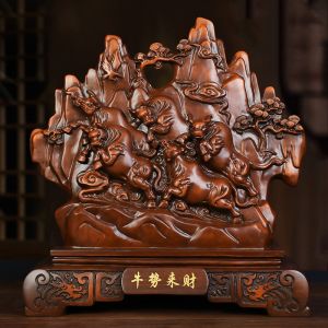 New Chinese Style Desktop Decorations Bull Wealth Office Living Room Tabletop Sculptures Opening Moving in Gifts Resin Carved
