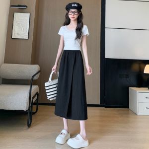 Ice Silk Split Casual Pants Skirt Women Summer Thin Small plus Size Loose Slim A-Line Leisure Trousers High Waist Wide Leg