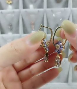 Kemstone Purple Zircon Water Drop Dangle Earrings for Womens Gold Plated Jewelry