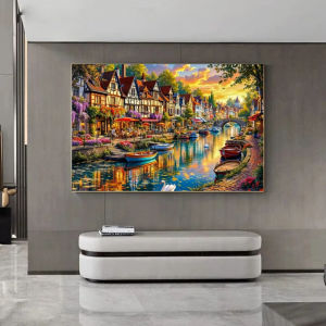 Scenic Street Houses and Boat Landscape Jigsaw Puzzle 500/1000/1200/2000PCS Stress Relief Puzzle Wall Art Decor Gift