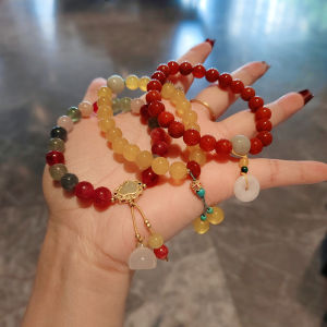 Trendy Natural Yellow Crystal Agate Bracelet Womens New Chinese Style Turquoise Beaded Hand Jewelry Fashion Accessories